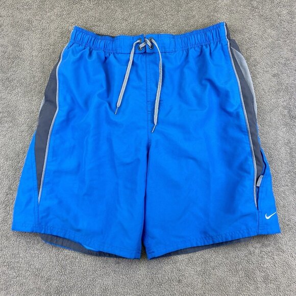 Nike Swim Shorts Adult Small Blue & Gray Drawstring Swimming 9in Inseam Men‎ - Picture 1 of 11